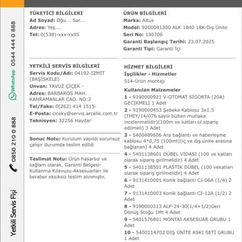 Altus Klima'nın Ücretsiz Kurulum Sözünü Tutmaması Ve Servis Ekibinin Ekstra Ücret Talepleri