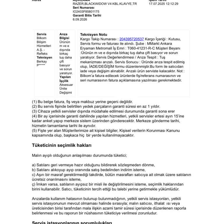 Klavyemin İadesi Gecikti, Bilgi Alamıyorum