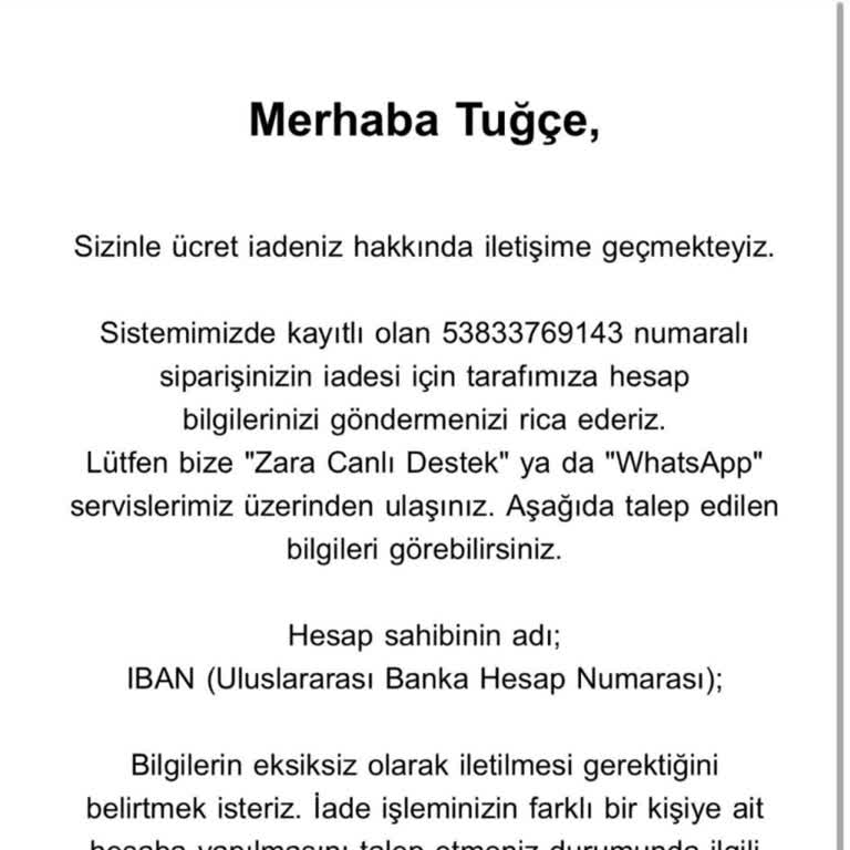 Zara Online Satışında İptal Edilen Ürünün Ücret İadesi Yapılmıyor