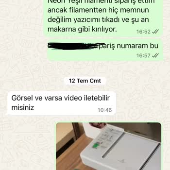 Sorunlu Filament Ve Yetersiz Müşteri Hizmetleri Deneyimi