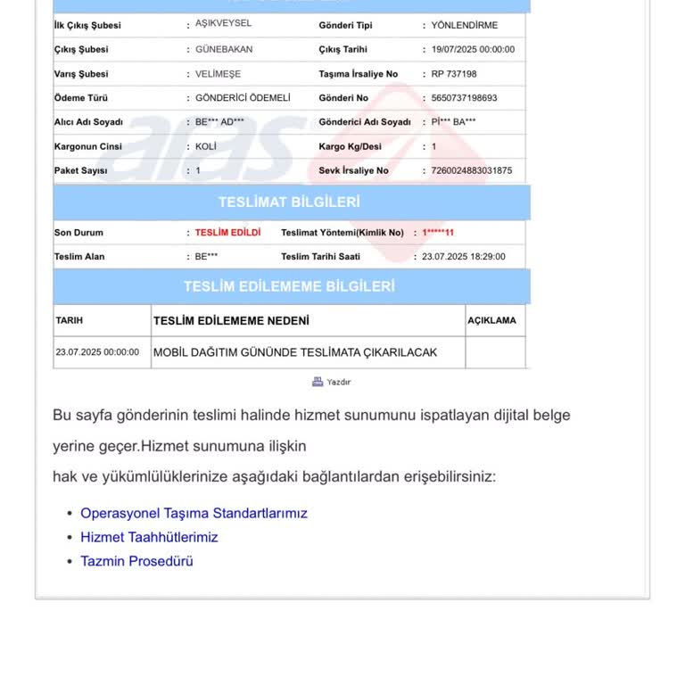 Dağıtıma Çıkan Kargo Teslim Edilmedi, Ulaşmak İmkansız