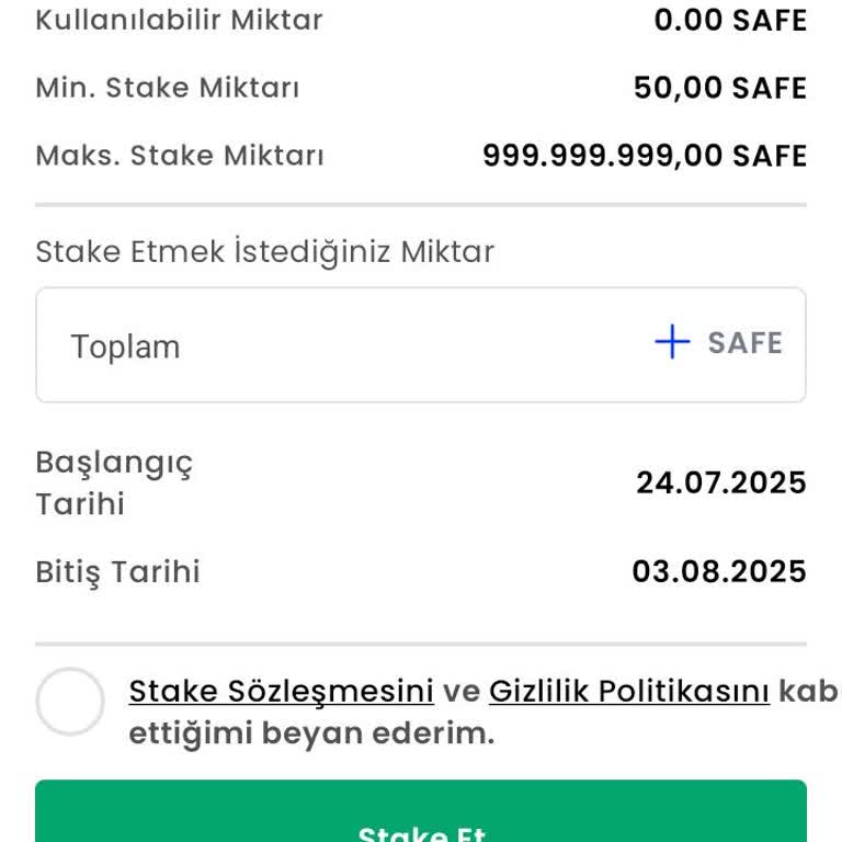 Safebit Uygulamasında Yanıltıcı Stake Süresi Bilgilendirmesi