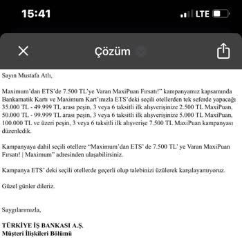 Etstur Maximum Kart İle Yapılan Tatil Harcamasında Puanım Yatırılmadı
