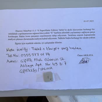 Huawei Matepad 11.5 Manyetik Klavyede Kısa Sürede Tuş Arızası Ve Yetersiz Servis Desteği