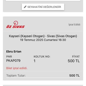 Biletim Bilgim Dışında Değiştirildi Ve İade Yapılmadı