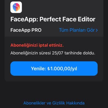 Faceapp Ücretsiz Deneme Sonrası İzinsiz 1000 TL Çekildi Paramı Geri İstiyorum