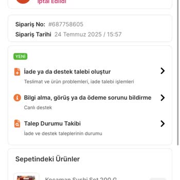 Siparişim Teslim Edilmedi, Bilgi Verilmeden İptal Edildi