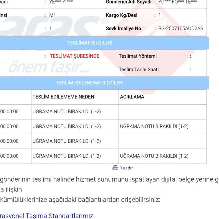 Kargom Teslim Edilmedi, Şubeden Almam İstendi