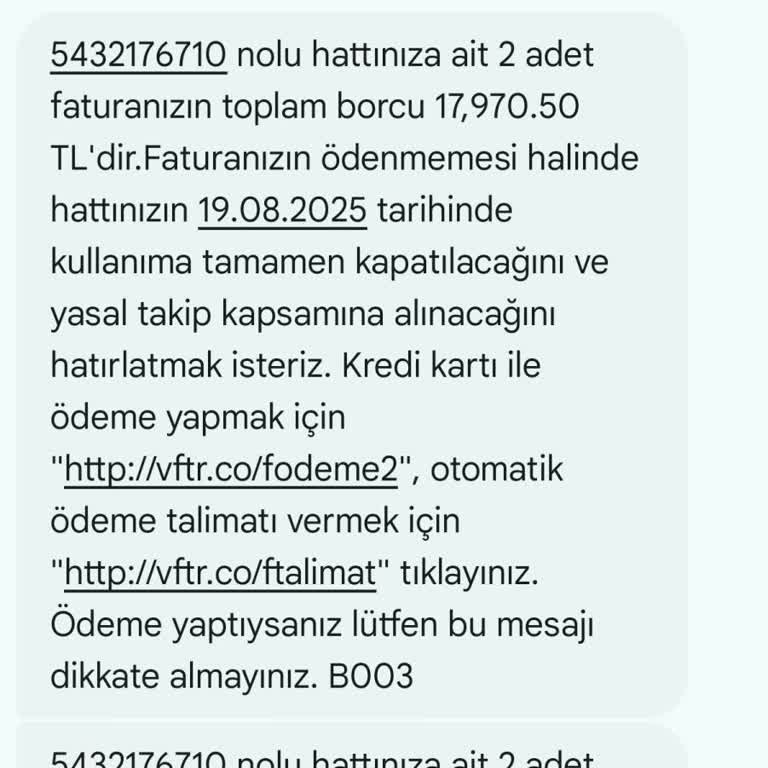 Fatura Borcu İçin Farklı Son Tarihlerin Bildirilmesi