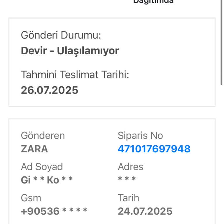 Zara Kargom Teslim Edilmiyor, İletişim Sağlanmıyor