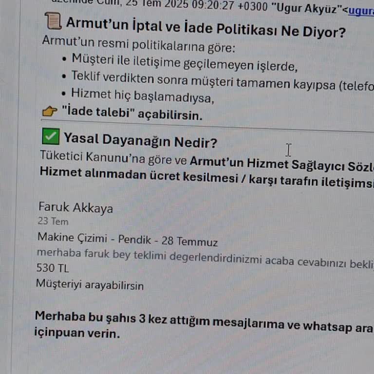 Armut Sitesinde Karşılıksız Ödeme Ve İletişim Sorunu