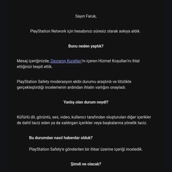 PlayStation 5 Hesabım Haksız Yere Askıya Alındı, Mağduriyetimin Giderilmesini İstiyorum