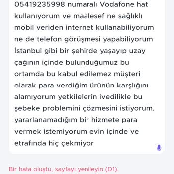 Beylikdüzü'nde Vodafone Şebeke Sorunu Nedeniyle Hizmet Alamıyorum