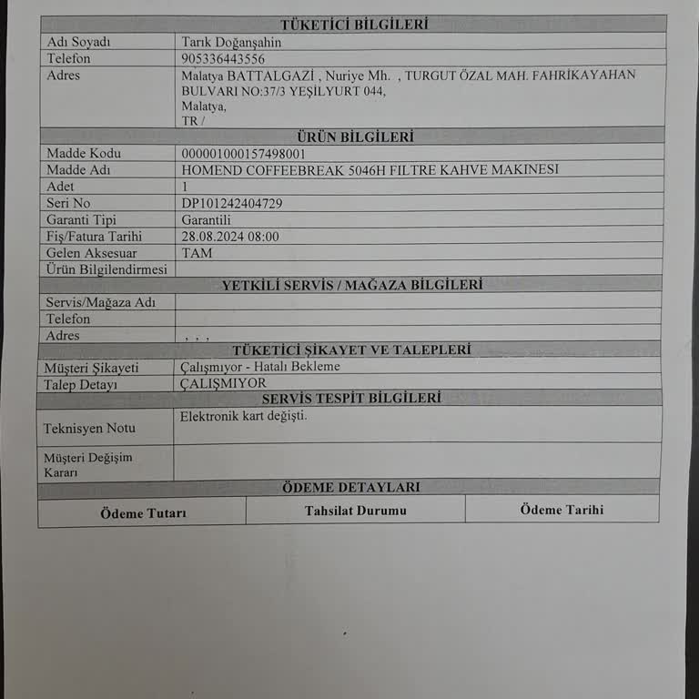 Homend Kahve Makinesi Tamir Sürecinde Yaşanan Uzun Mağduriyet