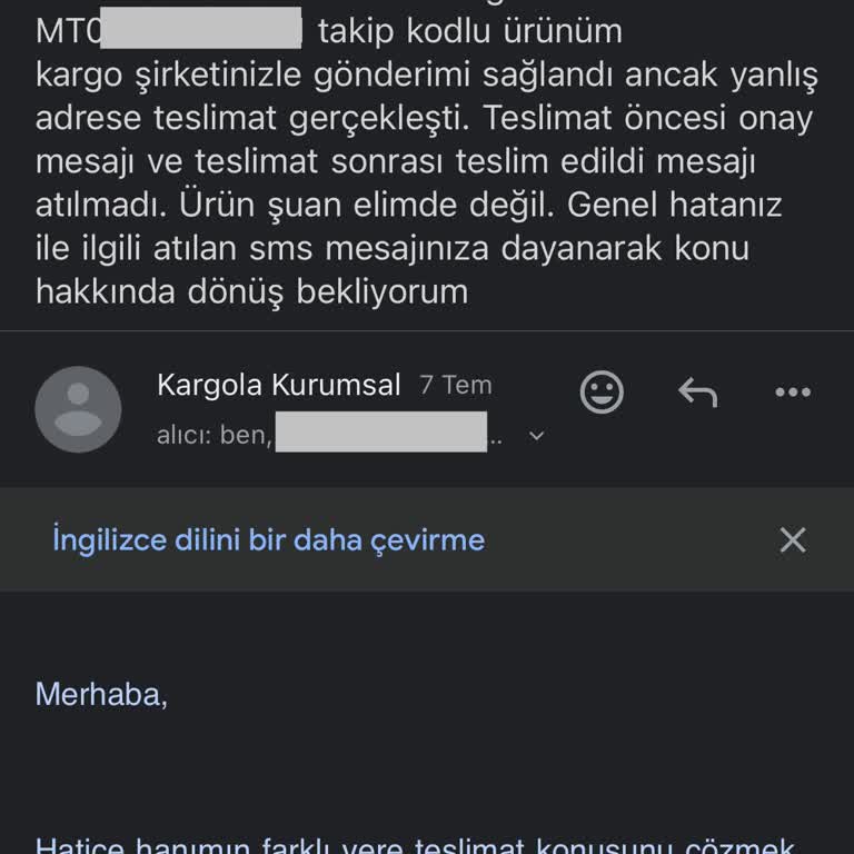 Yanlış Adrese Teslimat Sorununda Cevapsız Kaldım