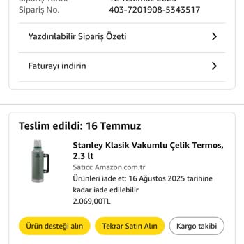 Stanley Termosum Ezik Geldi Garanti Kapsamına Alınmıyor