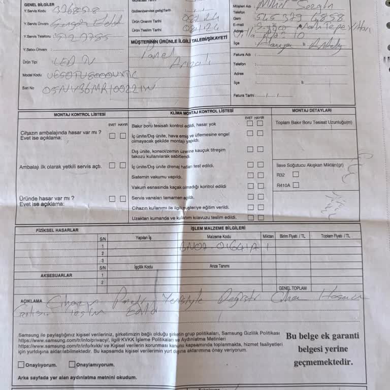 Samsung TV Panel Arızası Kısa Sürede İki Kez Tekrar Etti Değişim Talep Ediyorum