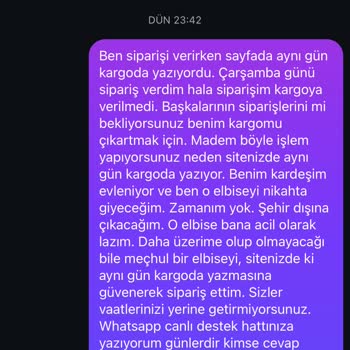 Siparişim Zamanında Kargolanmadı Ve Destek Alamadım