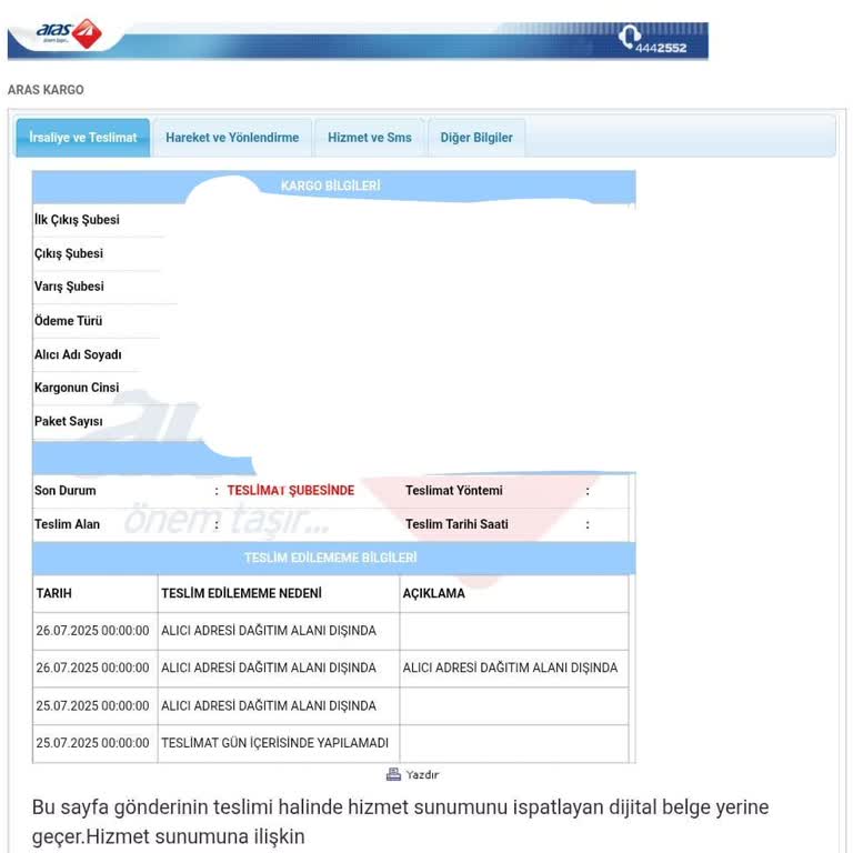 Aras Kargo Kırıkkale Şubesi Sürekli Teslimat Sorunları Ve İlgisiz Personel