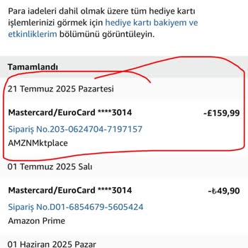 Amazon Hesabım Üzerinden Bilgim Dışında Yapılan Harcama