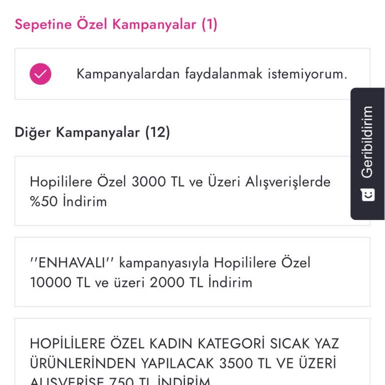 Hopi Hediye Paracık Kampanyasını Seçemiyorum, Alışverişim Engelleniyor
