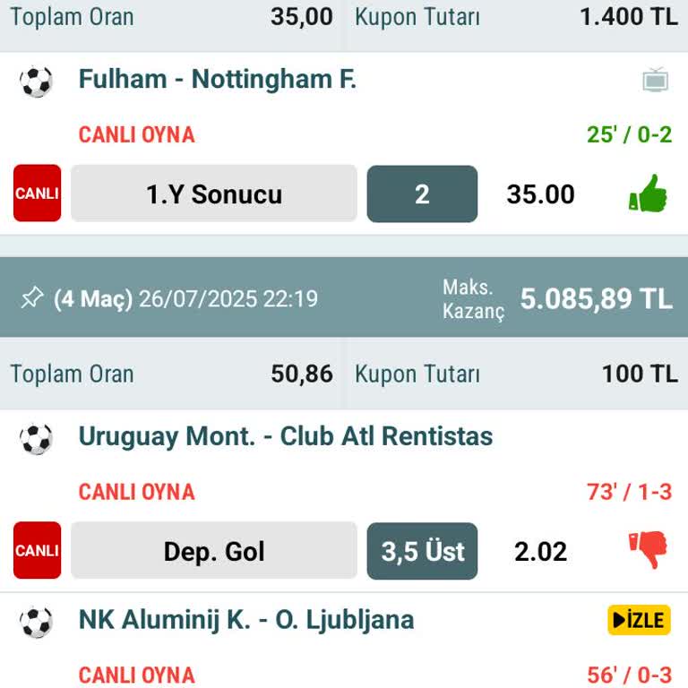 Bahis Kuponumda Skor Değişikliği Ve Kazancımın Yatırılmaması