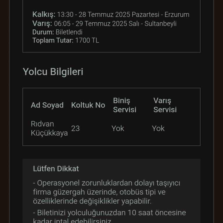 Bilet İptali İçin Ekstra Ücret Talebiyle Karşılaştım