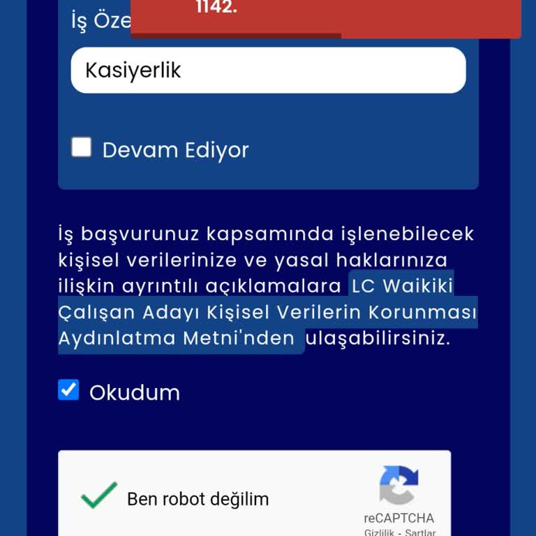 LCW İş Başvurusu Sırasında Hata Mesajı İle Başvuru Yapılamıyor