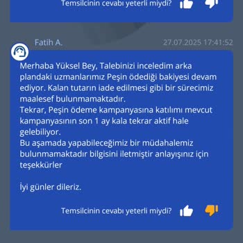 Peşin Ödeme Sonrası Dondurulan Hizmetin İadesi Yapılmadı