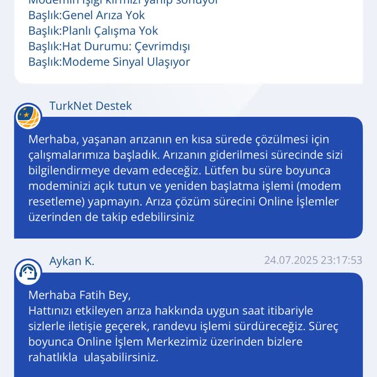 Bağlantı Sorunu Sonrası Teknik Destekten Dönüş Alamadım
