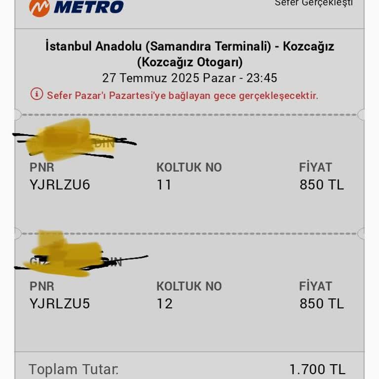 Metro Turizm'de Sefer İptali Sonrası Para İadesi Sorunu Ve İletişim Eksikliği