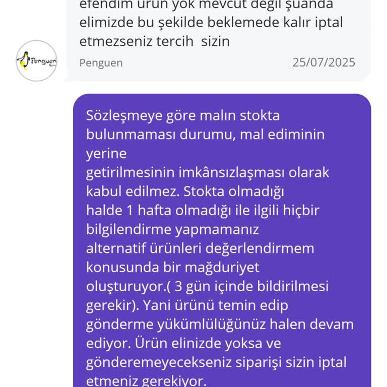 Stokta Olmayan Ürünün İptali İçin Müşteriye Sorumluluk Yüklenmesi