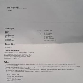 Satın Alınan Scooter Bir Haftada Bozuldu, Servisten Hala Teslim Edilmedi