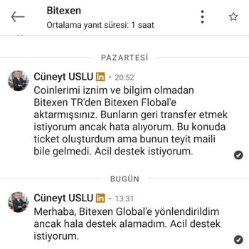 Bitexen Global'den Bitexen TR'ye Coin Transferinde Destek Eksikliği Ve Mağduriyet