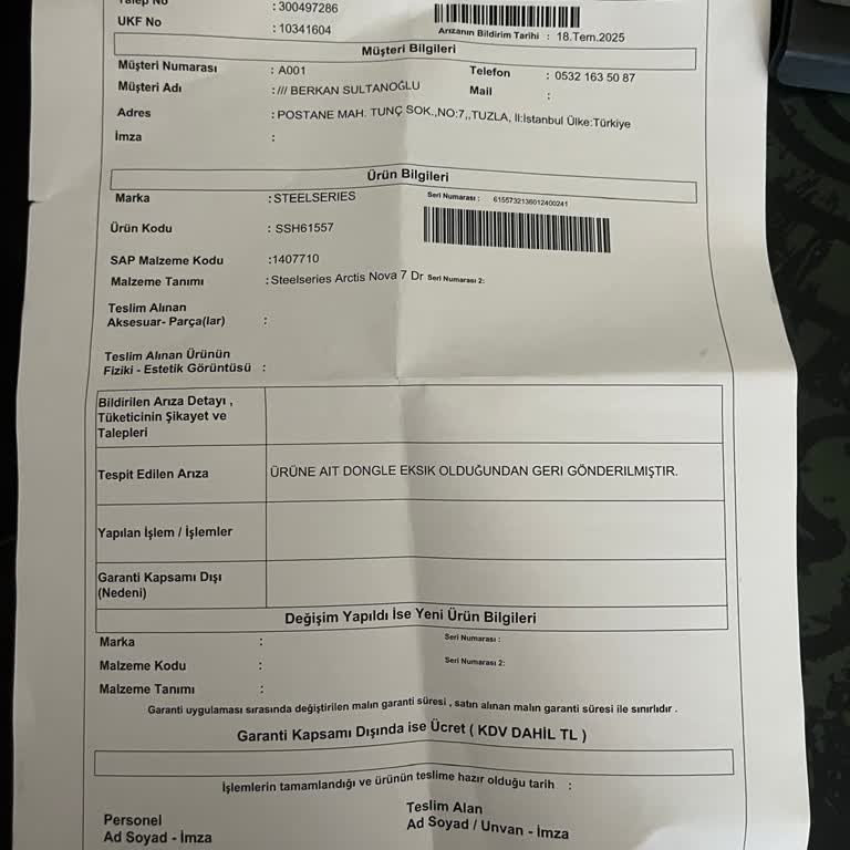 Garanti Sürecinde Eksik Parça Ve İletişim Sorunu Yaşadım