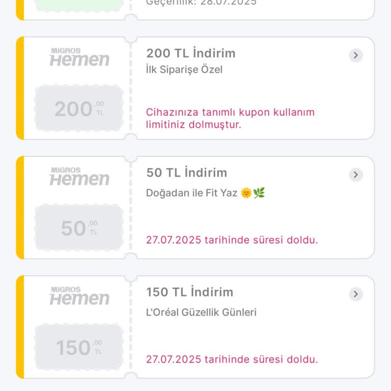 Migros Hemen İlk Sipariş İndirimi Eski Telefonda Geçerli Olmuyor