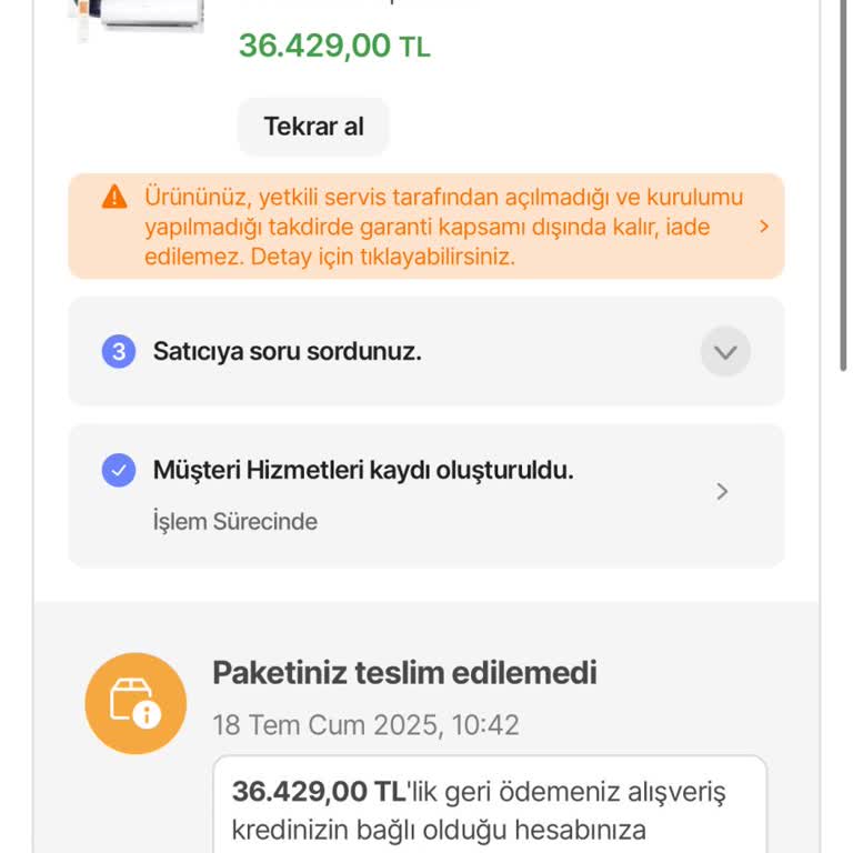 İptal Edilen Klima Siparişi Sonrası Para İadesi Yapılmıyor