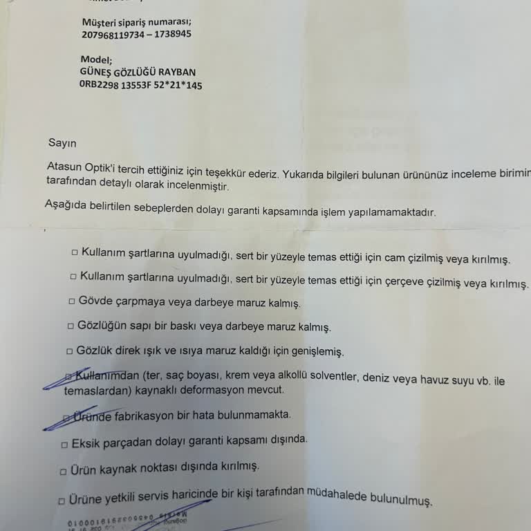 Rayban Gözlükte Kısa Sürede Matlaşma Ve Garanti Sorunu