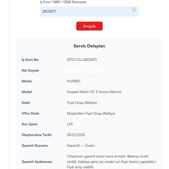 Garanti Bitince Su Alan Huawei Saat İçin Ücretsiz Onarım Talebim