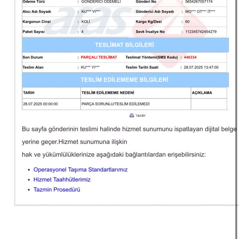 Aras Kargo İle Teslim Edilmeyen Lastik Nedeniyle Yaşanan Mağduriyet