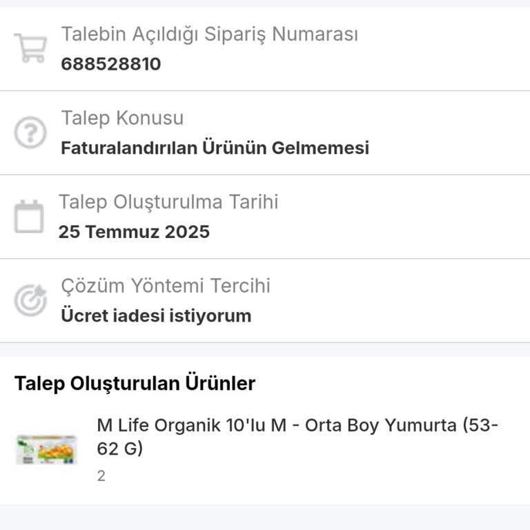 Migros Hemen'den Teslim Edilmeyen Yumurtalar Ve Yapılmayan Ücret İadesi