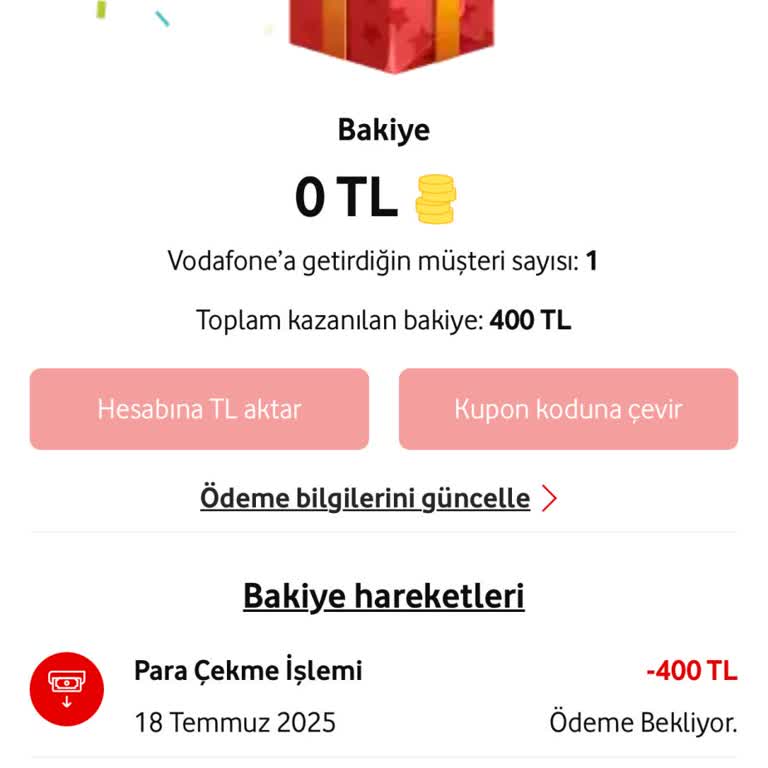 Vodafone Kampanya Bakiyem 10 Gündür Hesabıma Yatırılmadı