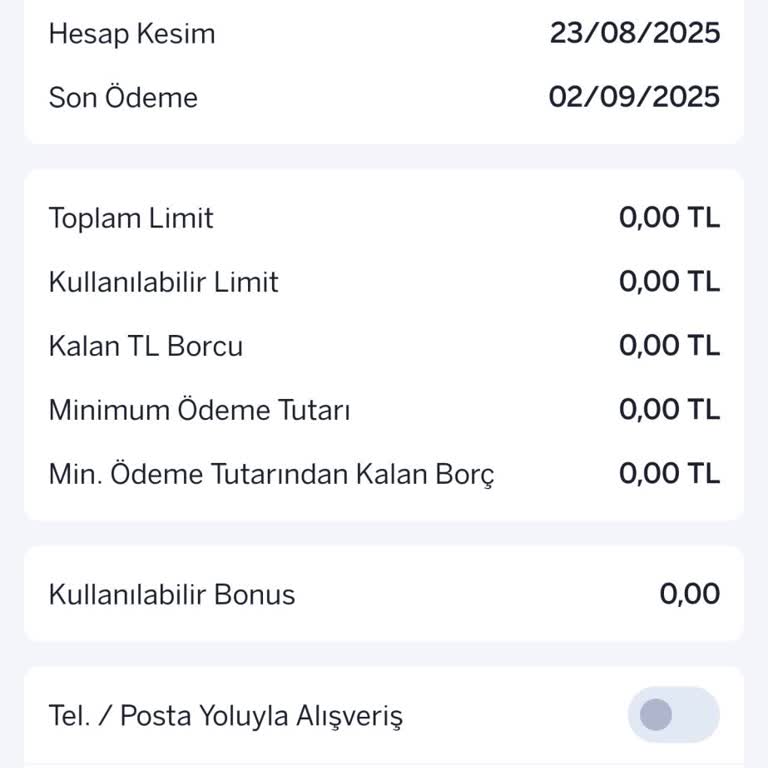 Kredi Kartı Limiti Sıfırlandı, Mağduriyetim Giderilmiyor