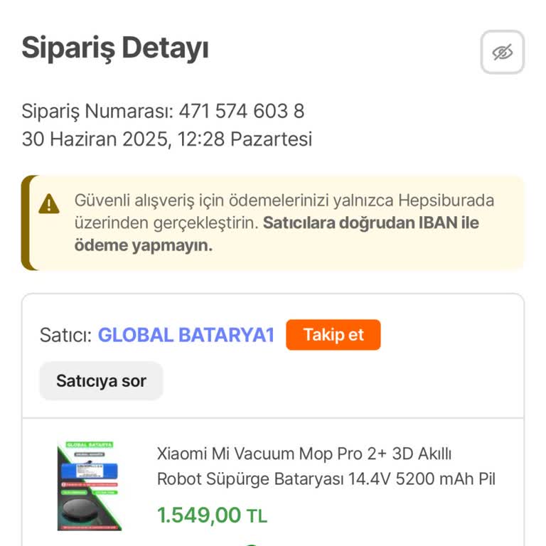 Global Batarya1 Hatalı Bir Ürün Gönderildi