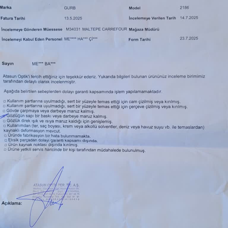 Garanti Kapsamı Dışında Bırakılan Gözlük Menteşe Sorunu