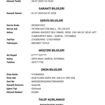 Vestel Klima Arızası Ve Uzayan Servis Süreci Nedeniyle Mağduriyet