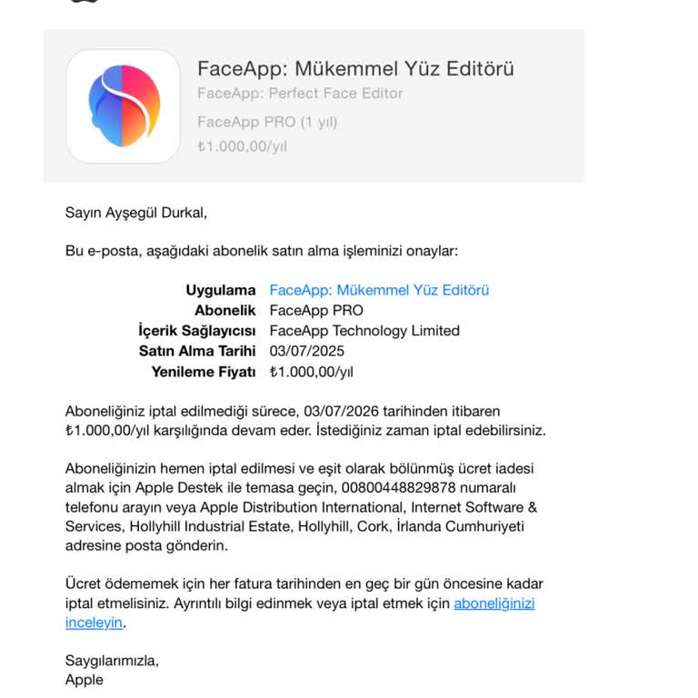 Taksitli Seçtiğim Faceapp Abonelik Ücreti Tek Çekim Olarak Alındı, İade İstiyorum