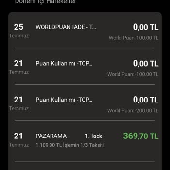 İptal Edilen Siparişte Eksik Worldpuan İadesi Sorunu