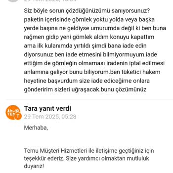 Eksik Ve Kusurlu Gelen Çocuk Takımı İade Sürecinde Yaşanan Müşteri Desteği Sorunu