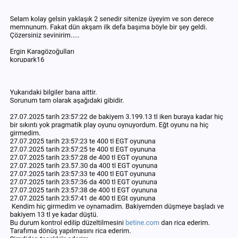 Bahis Sitesinde Hesabımdan İzinsiz Oyun Alımı Ve Destek Sorunu
